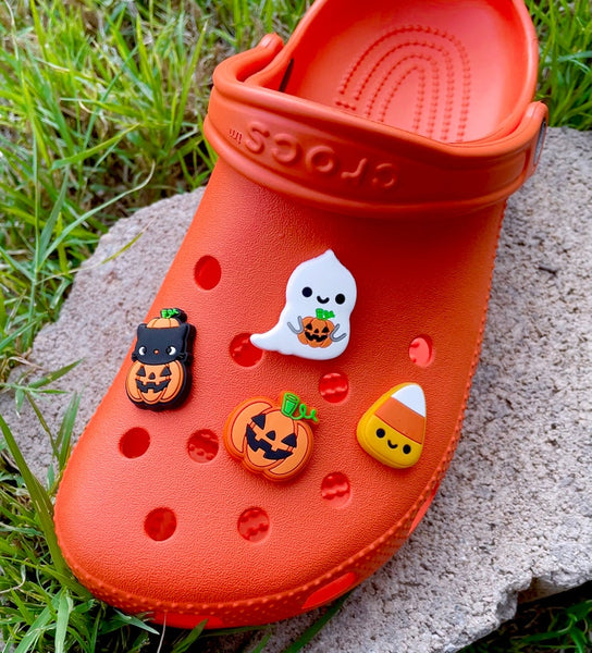 Halloween Shoe Charms Set - Ghost, Jack O Lantern, Cat and Candy Corn